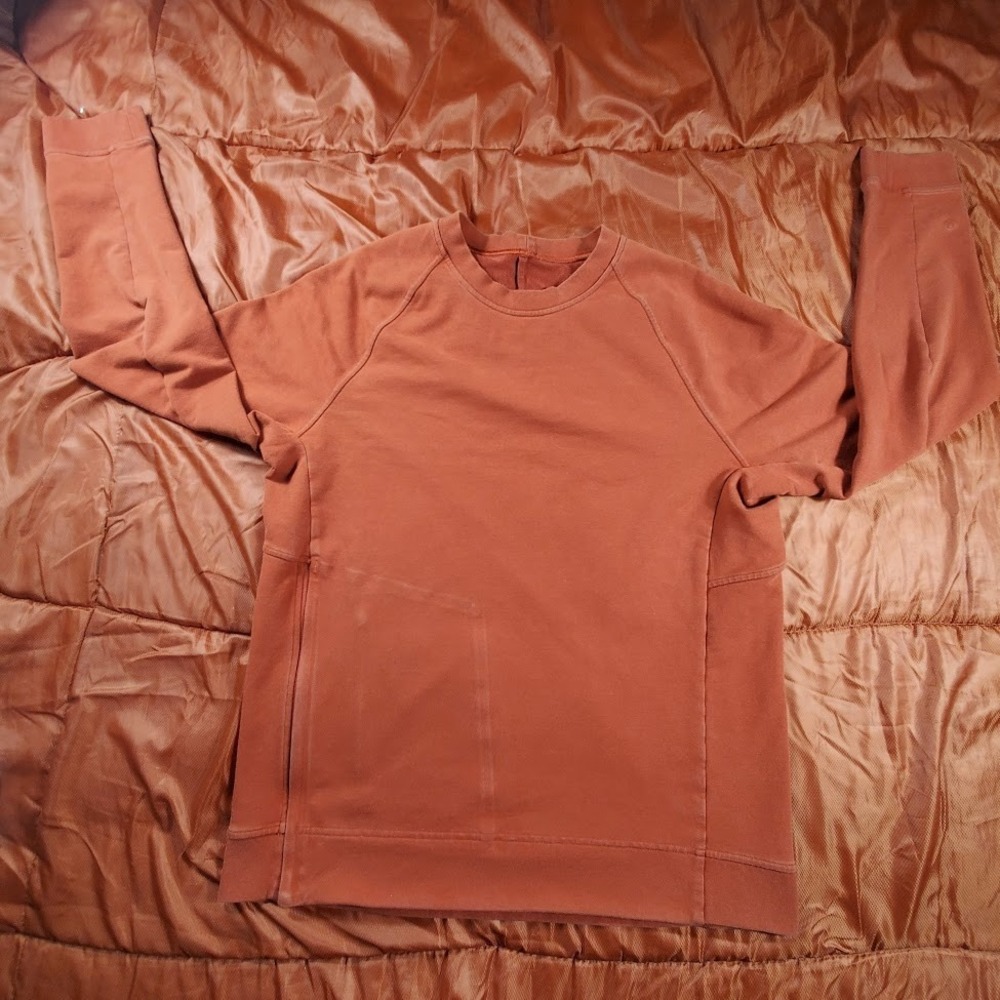 Lululemon Mens Medium‎ City Sweat Crew Sweatshirt Pullover Red Stretch Side Zip